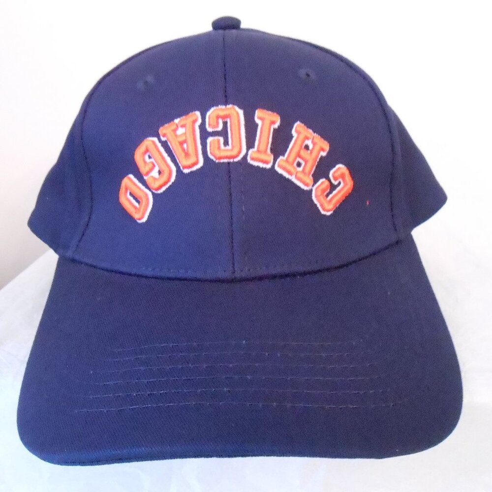 Chicago Upside Down Print Embroidered Blue Baseball Hat OS Adjustable Strap-NEW
